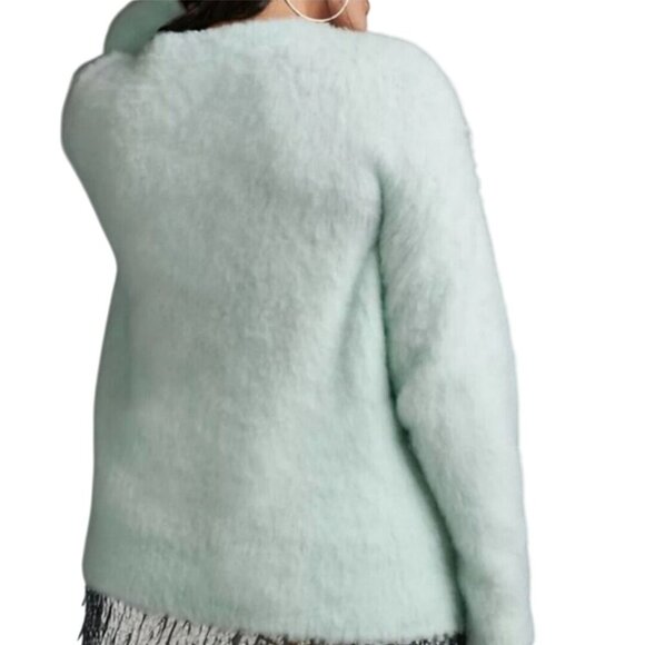 Anthropologie Maeve Plush V-neck Sweater Mint Green Fluffy Cozy Oversized Size S - Picture 6 of 10